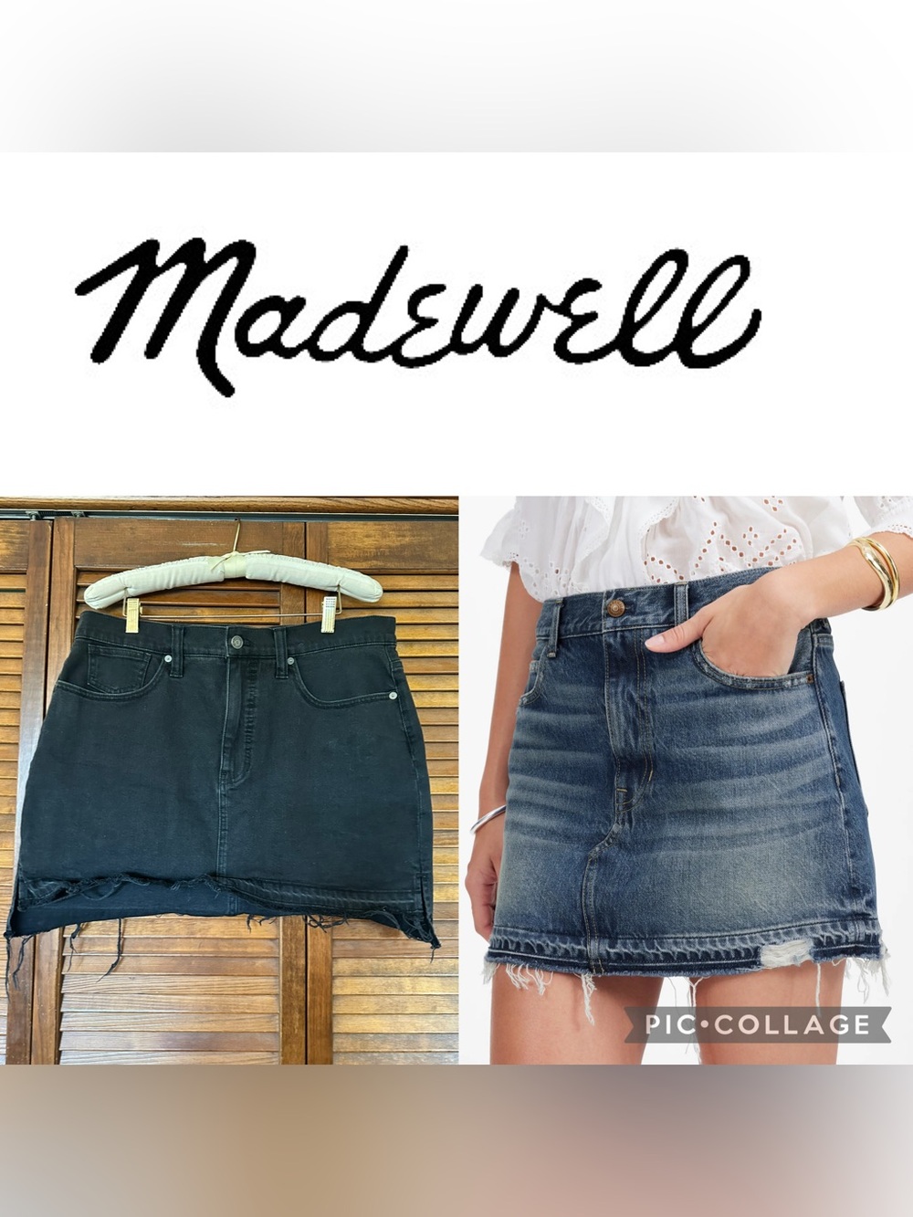 Madewell Postage Stamp Black Denim Mini Skirt with Raw Hem size 32 or 14